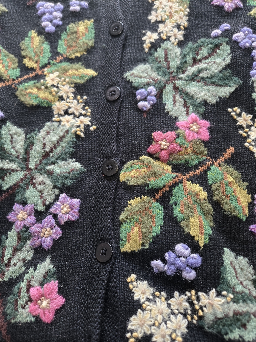 Marisa Christina Vintage Black Embroidered Floral Cardigan Purple & Green - Picture 4 of 10